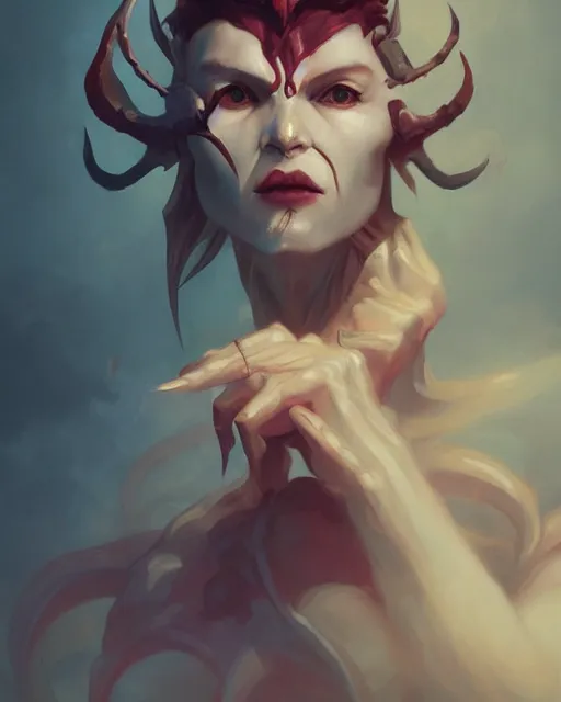 Image similar to portrait of a demon by peter mohrbacher. photographic, photography. trending on artstation