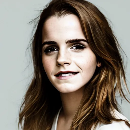 Prompt: Portrait photo of Emma Watson, smiling , face close-up, high detail, studio, sharp, 85mm sigma art lens