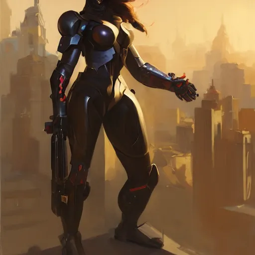 Image similar to greg manchess portrait painting of an armored dark female iron spiderman as overwatch character, medium shot, asymmetrical, profile picture, organic painting, sunny day, matte painting, bold shapes, hard edges, street art, trending on artstation, by huang guangjian, gil elvgren, ruan jia, greg rutkowski, gaston bussiere