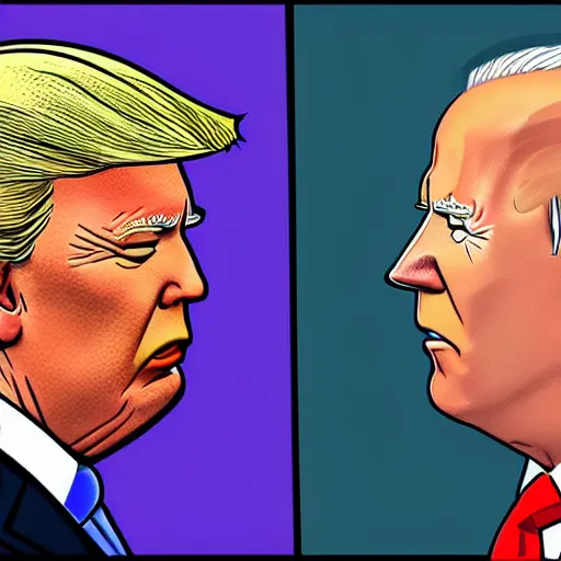 Prompt: a portrait of donald trump and joe biden having a fist fight, art station, digital art