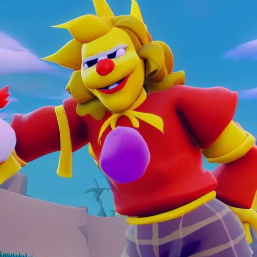 Prompt: image of ronald mcdonald, red afro, red nose and yellow outfit as an enemy in spyro the dragon video game, with low poly playstation 1 graphics, upscaled to high resolution