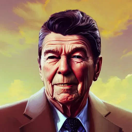 Image similar to highly detailed portrait, ronald reagan, in gta v, stephen bliss, unreal engine, fantasy art by greg rutkowski, loish, rhads, ferdinand knab, makoto shinkai and lois van baarle, ilya kuvshinov, rossdraws, tom bagshaw, global illumination, radiant light, detailed and intricate environment