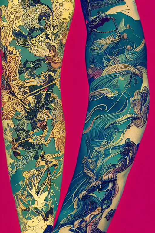 Prompt: tattoo arm sleeves by kilian eng and victo ngai and james jean