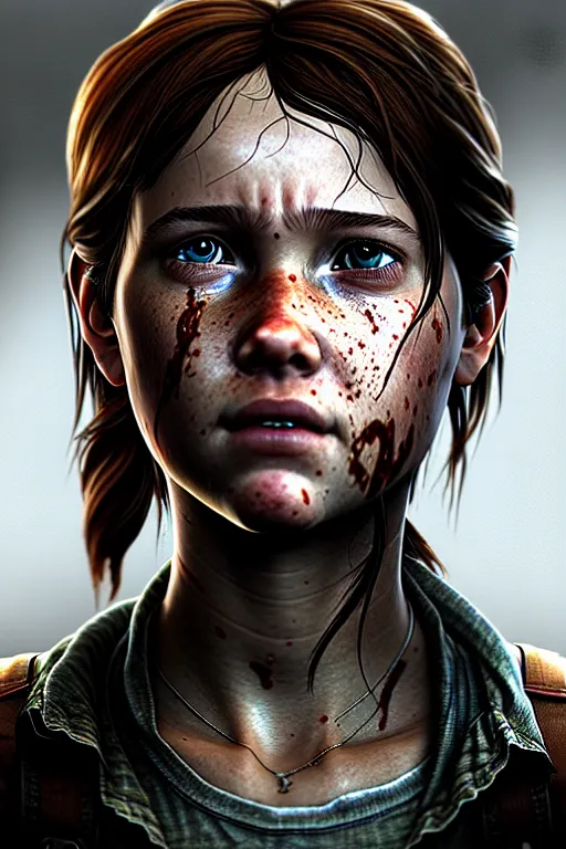 Image similar to ultra realistic facial portrait of ellie from the last of us part 2, digital art, character portrait, highly detailed, trending on artstation, lens flare, atmosphere, hyper realistic, cinematic lightning, sharp focus, unreal engine 5, extreme details perfect face, pretty face, fine - face, illustration, 8 k, ultra texture, masterpiece