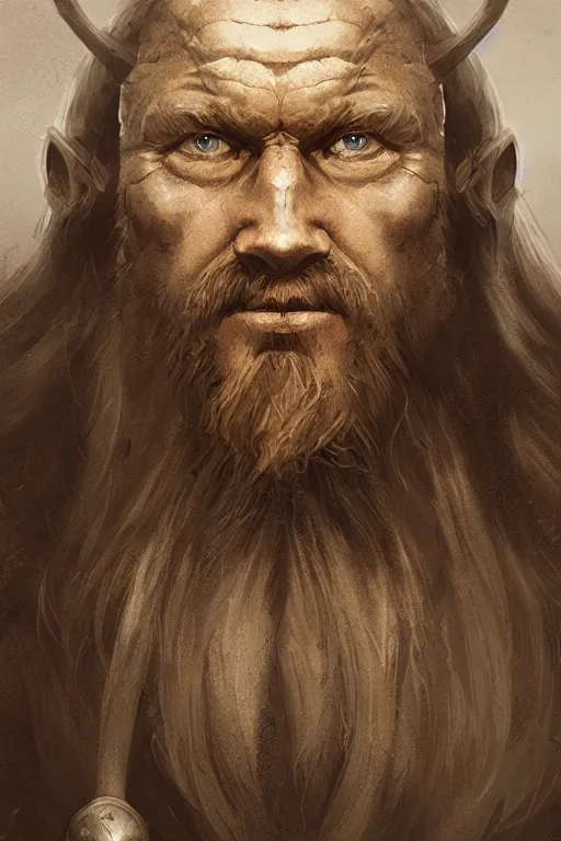 Image similar to portrait, face of a old viking King, face portrait, raphael lacoste, eddie mendoza, alex ross, concept art, matte painting, highly detailed, rule of thirds, dynamic lighting, cinematic, detailed, denoised, centerd