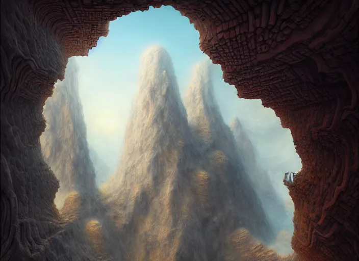 Prompt: a hyper - detailed 3 d render of the ancient hidden city of cloud caves, surrealism!!!!! surreal concept art, lifelike, photorealistic, digital painting, aesthetic, smooth, sharp focus, artstation hd, by greg rutkowski, klimt and nixeu and ian sprigger and wlop and krenz cushart