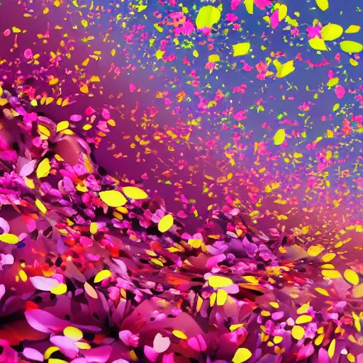 Image similar to background art of spaciously scattered multi colored flower petals flowing through the air from left to right on a clean background, anime, artgerm, manga, trending on artstation,