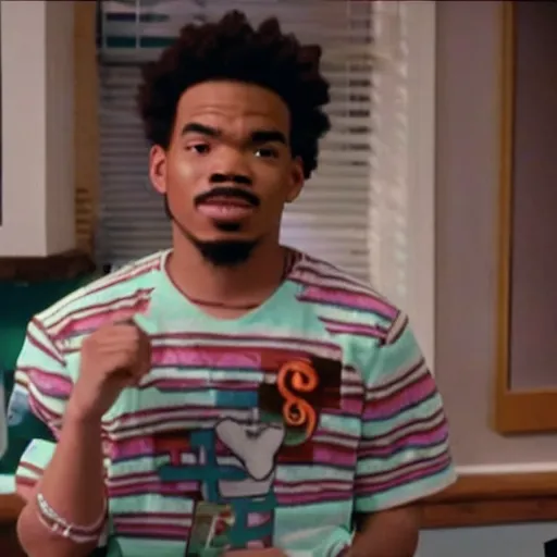 Image similar to a tv still of Chance The Rapper starring as a college student in a 1993 black sitcom