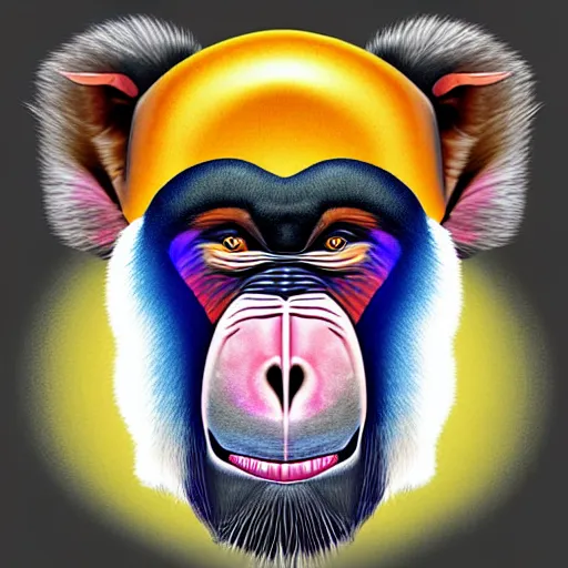 Prompt: digital art logo, gently smiling mandrill, big forehead, by mochalogos, lineart