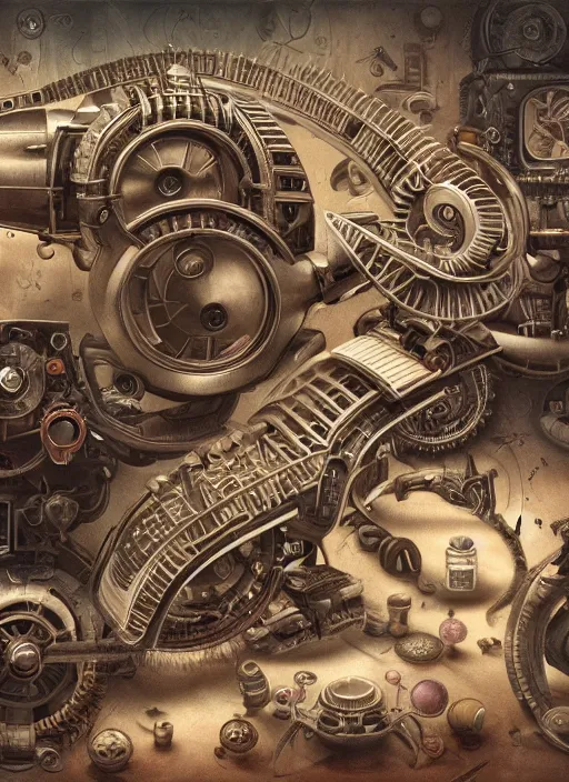 Image similar to highly detailed wide - angle portrait of a retro mechanical centipede, nicoletta ceccoli, mark ryden, lostfish, earl nore, hyung tae, frank frazetta, global illumination, detailed and intricate environment