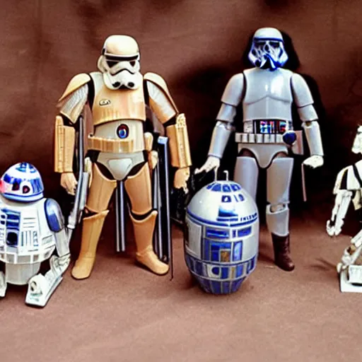 Prompt: star wars action figures, vintage, 1980s