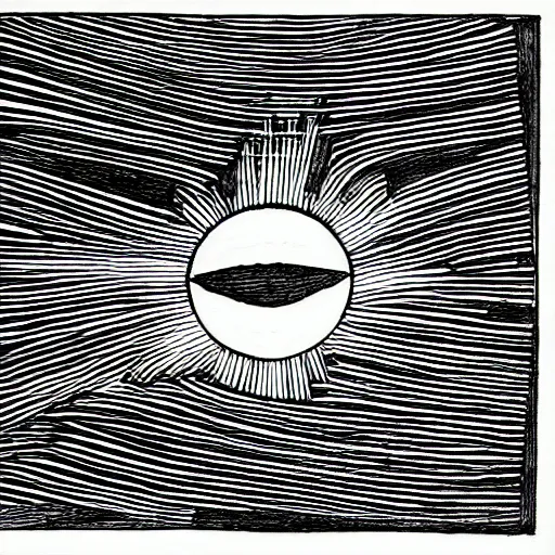 Image similar to single line drawing the sun's Corona emitting solar flares, blue ink pen