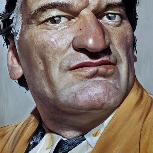 Image similar to high quality high detail painting by lucian freud, hd, portrait of tarantino