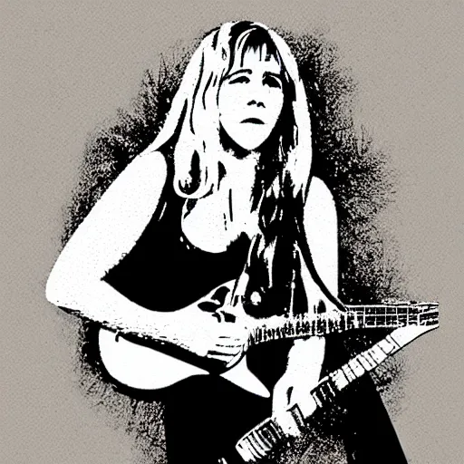 Image similar to stevie nicks playing guitar and singing, sticker - art, svg vector, adobe - illustrator