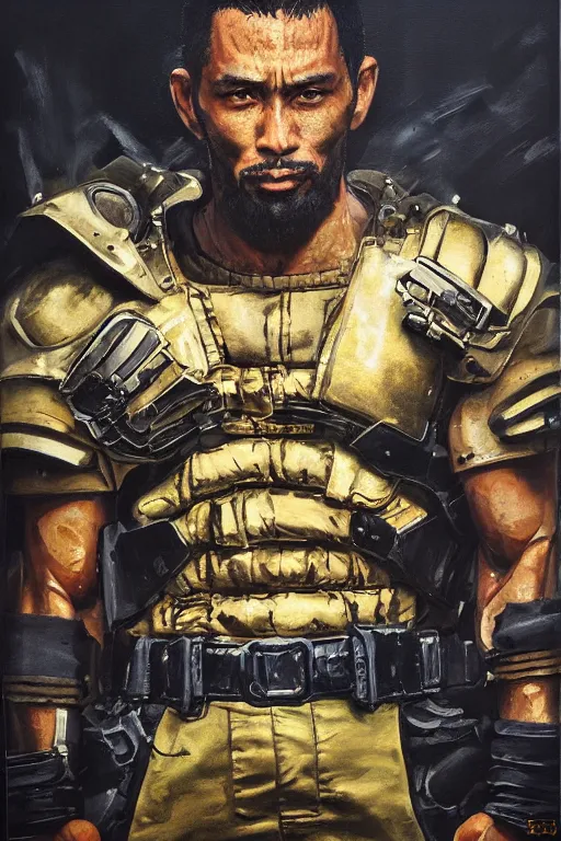 Prompt: oil portrait of goko the punisher, epic, cinematic, highly detailed