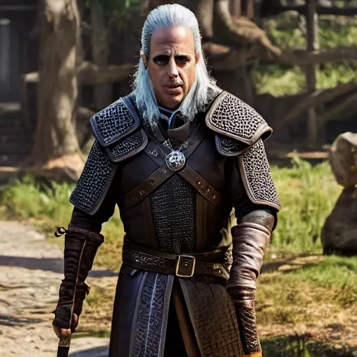 Prompt: jerry seinfeld as geralt the witcher, movie still, 8 k