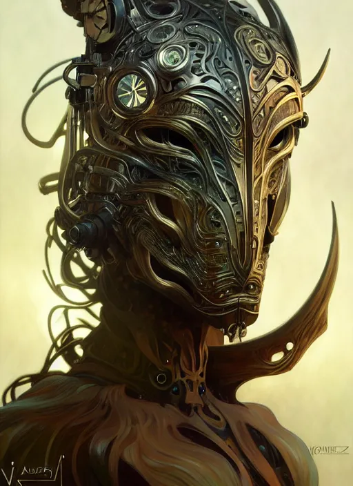 Image similar to organic cyborg, wolf mask, diffuse lighting, fantasy, intricate, elegant, highly detailed, lifelike, photorealistic, digital painting, artstation, illustration, concept art, smooth, sharp focus, art by John Collier and Albert Aublet and Krenz Cushart and Artem Demura and Alphonse Mucha