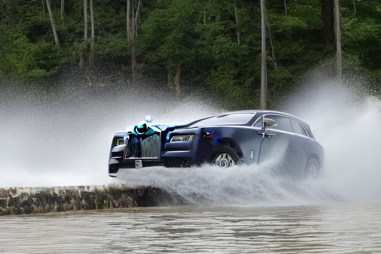 Image similar to Group of teenagers push Rolls-Royce into lake from small slide