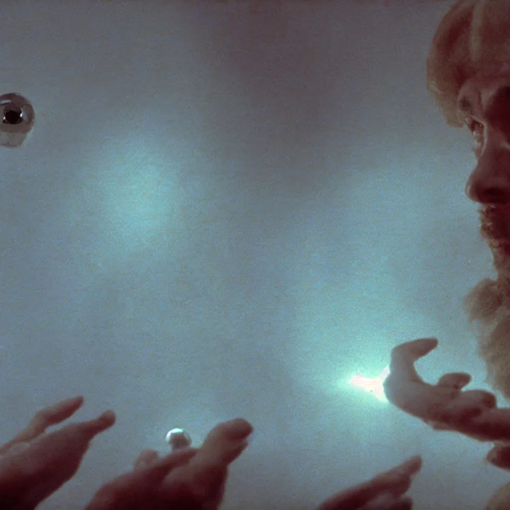 Prompt: dramatic opaline alien faceted crystal levitating, cinematic, movie still, 35mm film, epic beautiful lighting, Wes Anderson, John Carpenter, Steven Spielberg