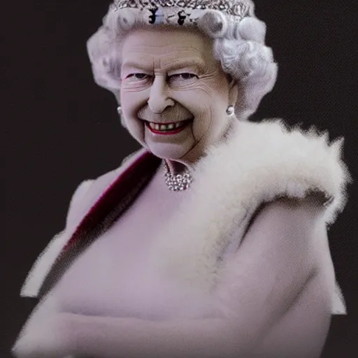 Image similar to queen Elizabeth on a wrecking ball, 8k, hyperrealistic