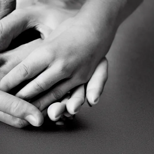 Prompt: hands hold me tight, high - resolution 8 k photography black and white hyperrealism