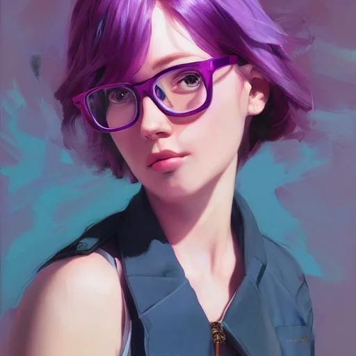 Prompt: girl with glasses, purple and pink hair, realistic shaded lighting poster by ilya kuvshinov katsuhiro otomo, magali villeneuve, artgerm, jeremy lipkin and michael garmash and rob rey