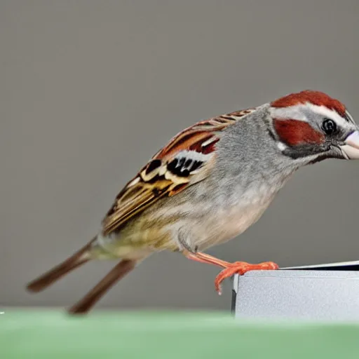 Image similar to a sparrow playing with a playstation 5