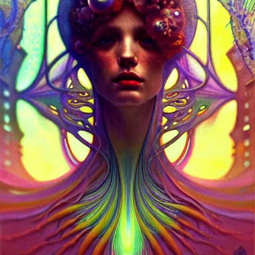 Image similar to extremely psychedelic beautiful brutalist organisms infected by night. intricate, elegant, highly detailed, extremely lifelike photorealistic digital painting, artstation. steichen, gaston bussiere, tom bagshaw, brutalist cyberpunk alphonse mucha. elegant minimalism. anatomically correct. sharp focus. white. surreal lush cosmic hallucination