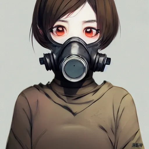 Prompt: medium shot portrait of a girl wearing a gas mask, drawn by WLOP, by Avetetsuya Studios, attractive character, colored sketch anime manga panel, trending on Artstation