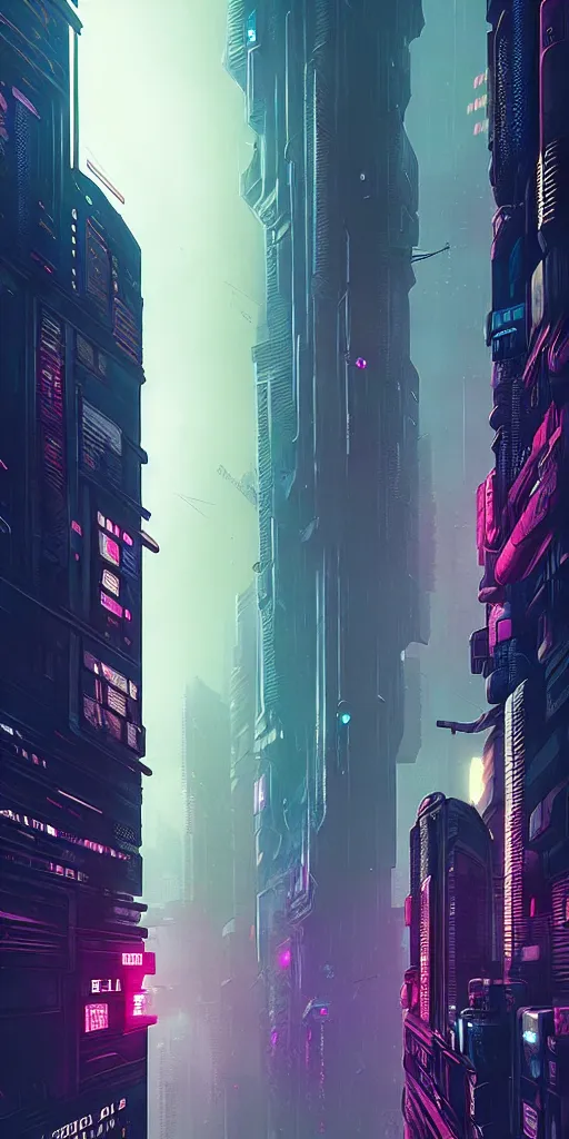 Image similar to epic cyberpunk cityscape : blade runner, james guilleard, beeple, laurie greasley, dan mcpharlin : ornate, dynamic, particulate