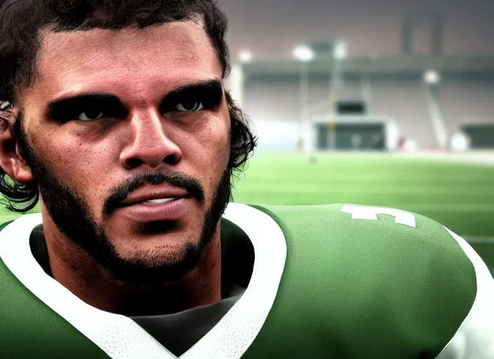 Prompt: facial portrait of a football player on the sidelines, cornerback che guevara, reddit contest winner, madden 2 1, ps 4, character design