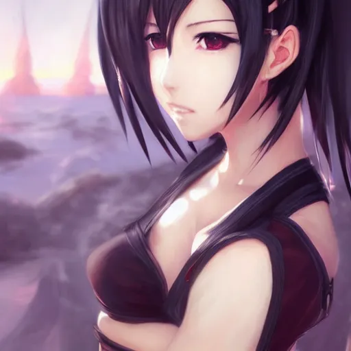 Image similar to beautiful anime art of tifa lockhart by WLOP, rossdraws, Logan Cure, Mingchen Shen, BangkuART, sakimichan, yan gisuka, JeonSeok Lee, zeronis, Chengwei Pan on artstation