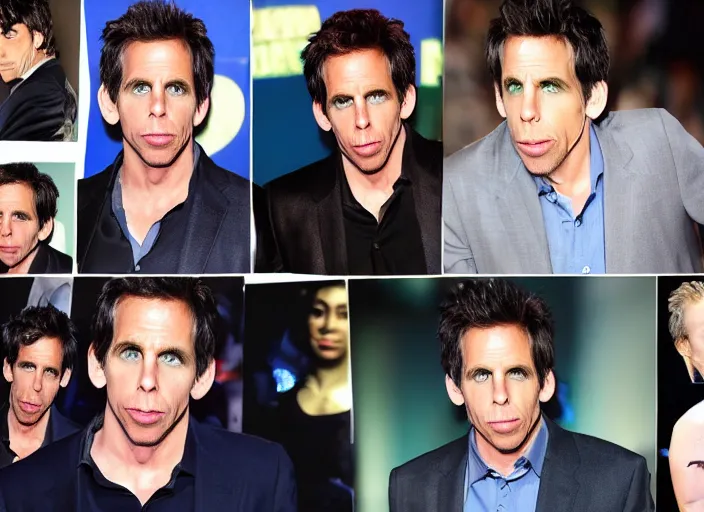 Prompt: a collage of Ben Stiller blue steel