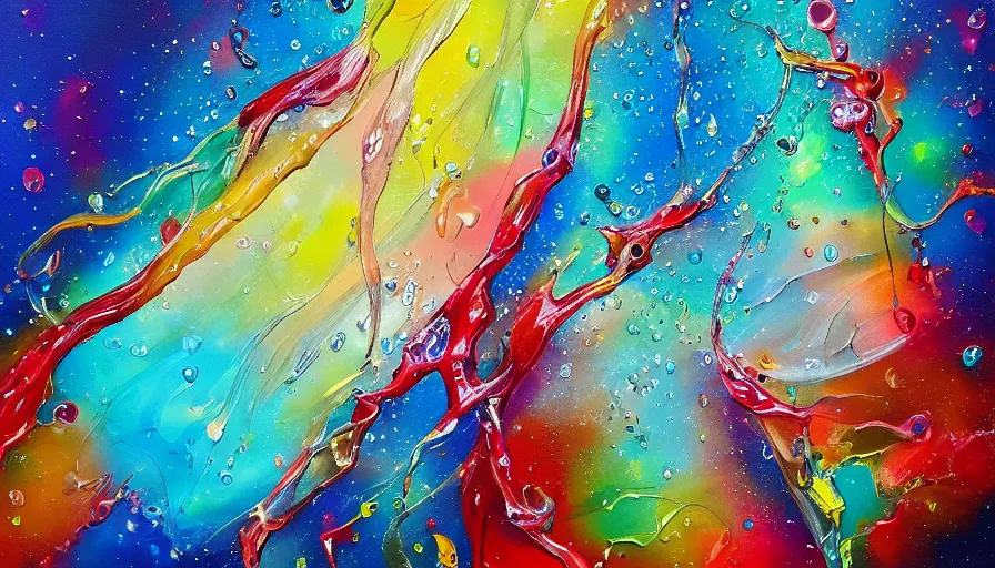 Image similar to sweet dreams, painting on canvas, watedrops, water droplets, acrylic painting, acrylic pouring, painting, influencer, artstation - h 8 0 0