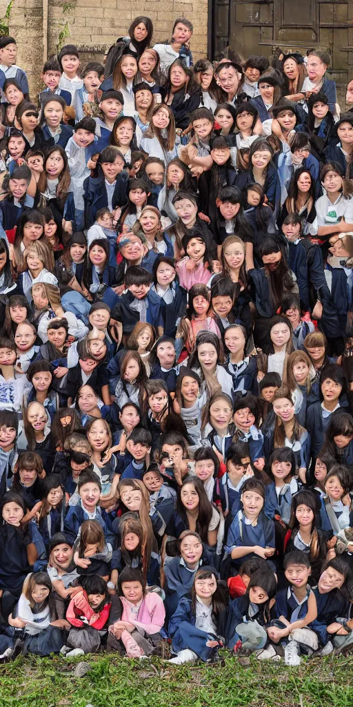 Image similar to oil painting scene photographer takes group school photo by kim jung gi