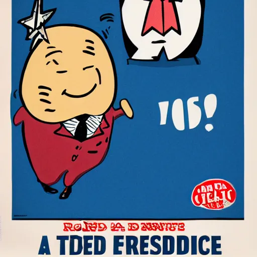 Image similar to a baked potato running for president, wearing a presidential suit and tie, propaganda poster