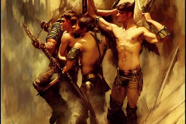 Prompt: attractive men, dnd, fantasy, painting by gaston bussiere, craig mullins, j. c. leyendecker, tom of finland