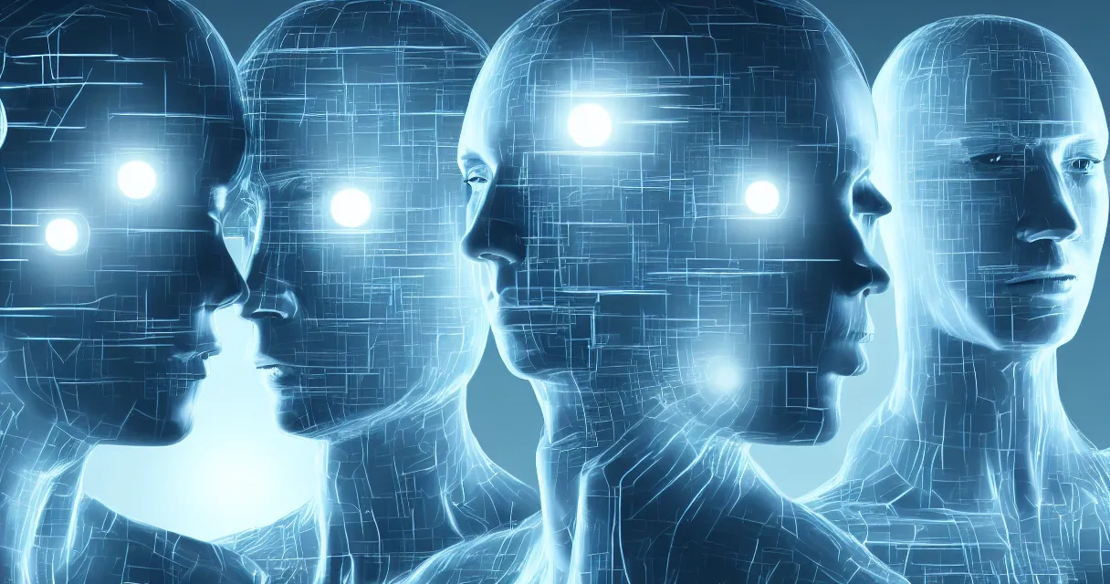 Image similar to a digital art depicting a two ai android facing each other