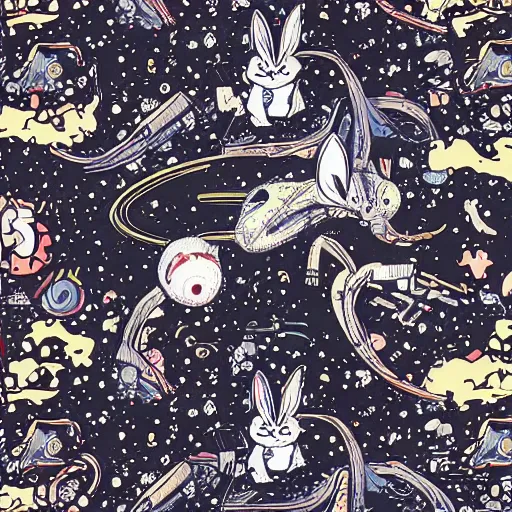 Image similar to A lost sci-fi rabbit, space rabbit, interstellar black hole, by James Jean And WLOPPRO