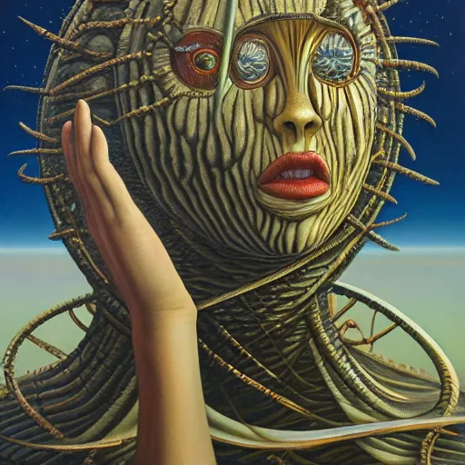 Image similar to the queen of pluto by jacek yerka, alex gray, zdzisław beksiński, dariusz zawadzki, jeffrey smith and h.r. giger, oil on canvas, 8k highly professionally detailed, trending on artstation