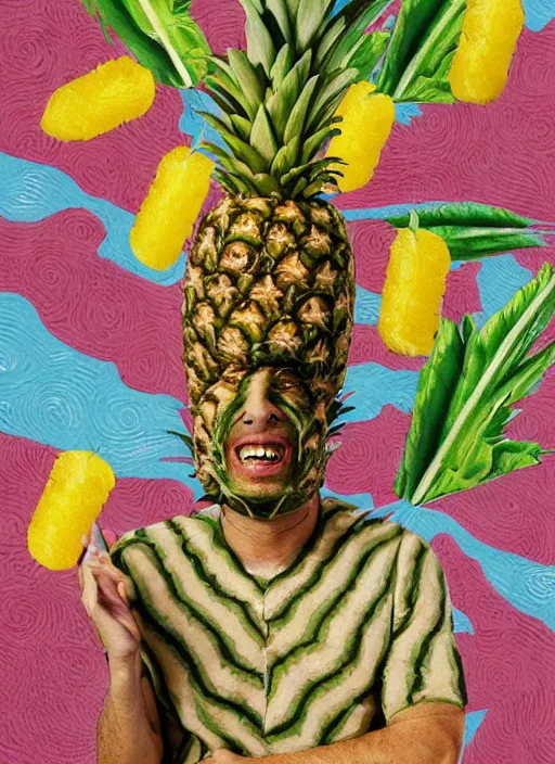 Image similar to jeff goldblum playing pineapple maracas dressed as a banana on the beach by arcimboldo giuseppe