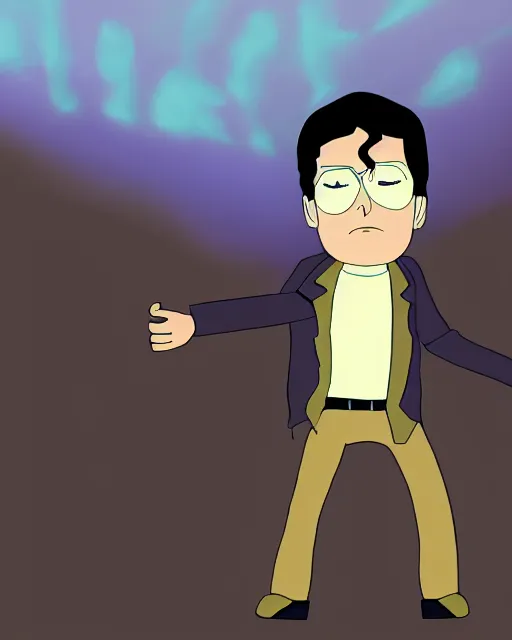 Image similar to portrait of michael jackson in the style of justin roiland. cinematic lighting. style of rick & morty. photographic, photography. by justin roiland