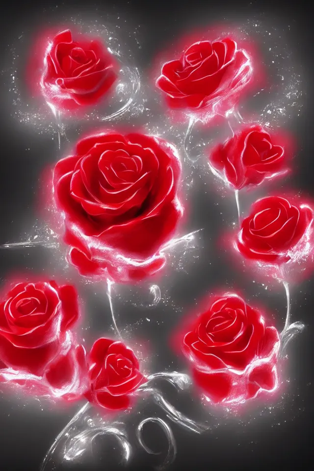 Image similar to glistening glowing red ice roses digital art artstation detailed black background