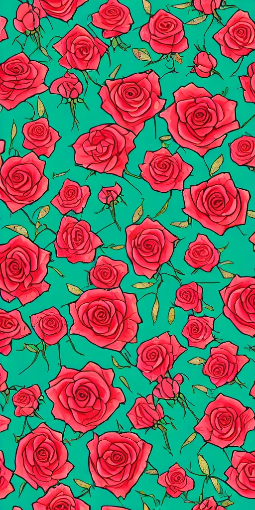 Image similar to seamless pattern of beautiful roses with leaves and throns, colourful, symmetrical, repeating 35mm photography