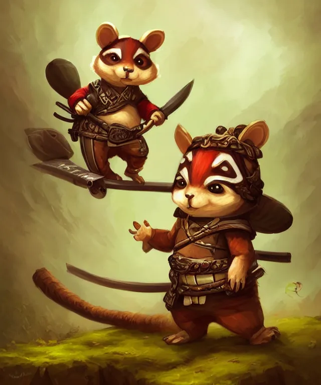 Image similar to anthropomorphic chipmunk samurai, samurai outfit, standing in a beautiful landscape, cute and adorable, dnd character art portrait, matte fantasy painting, deviantart artstation, by jason felix by steve argyle by tyler jacobson by peter mohrbacher, cinematic lighting