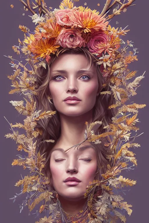 Image similar to symmetry!! full body portrait!!!! of a beautiful!!!! donald trump, pretty face, decorated with twigs and flowers, intricate, elegant, highly detailed, digital painting, artstation, concept art, smooth, sharp focus, illustration, art by artgerm and greg rutkowski and alphonse mucha, 8 k