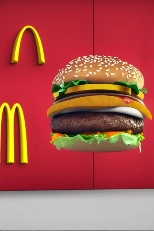 Image similar to a mc donalds commercial with a 3d Crow holding a Burger , commercial, 3d render, Mc donalds, 4k, sharp, by Beeple, Octane Render, cinema 4d