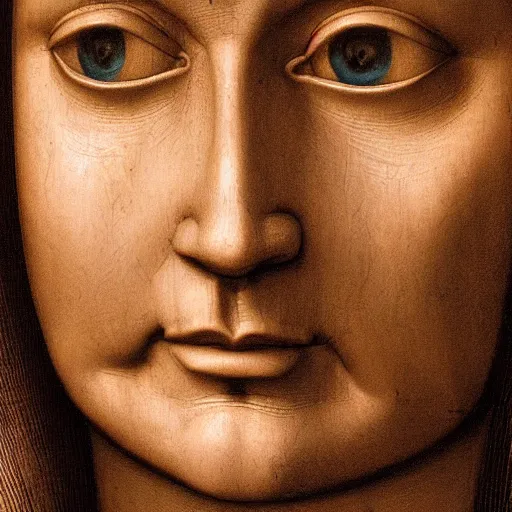 Image similar to da vinci face close - up, photorealistic, 4 k, detailed.