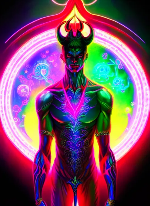 Prompt: symmetry!! concept art, full shot, sketch!! of a male demon, intricate, elegant, bright neon colors, glowing lights, highly detailed, digital painting, artstation, glamour pose, smooth, sharp focus, illustration, art by artgerm and greg rutkowski, artey freytag