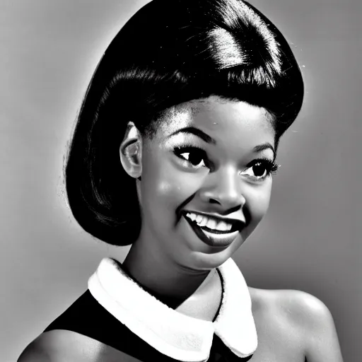 Image similar to black and white photo of a beautiful and elegant 1 9 6 5 young black actress